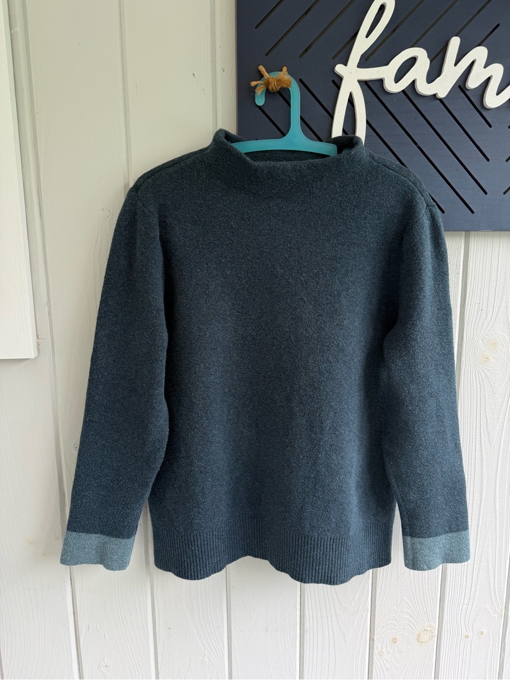 J. Jill Women's Dark Teal Mock/High Neck Sweater with Contrast Cuffs